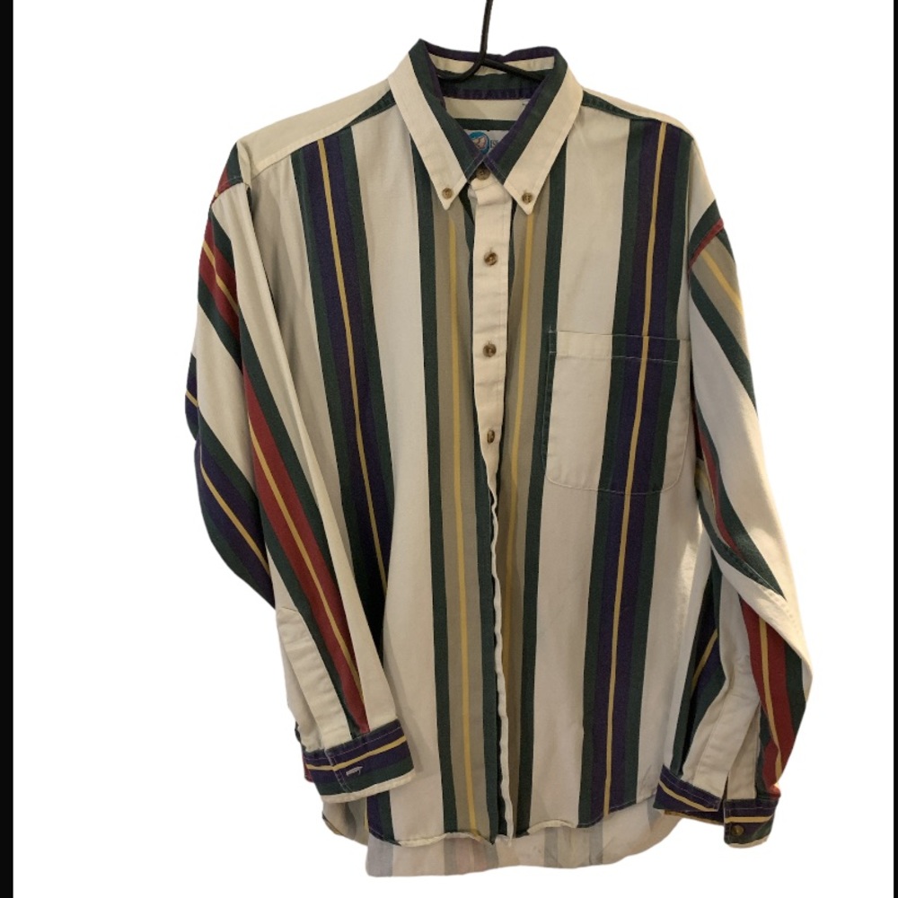 Vintage World Island Striped Cotton Oxford, size “M”- L+